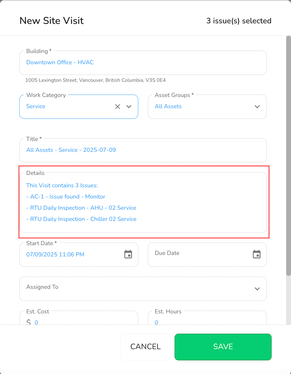 Fill out the remaining fields and click Save to create the Visit.
