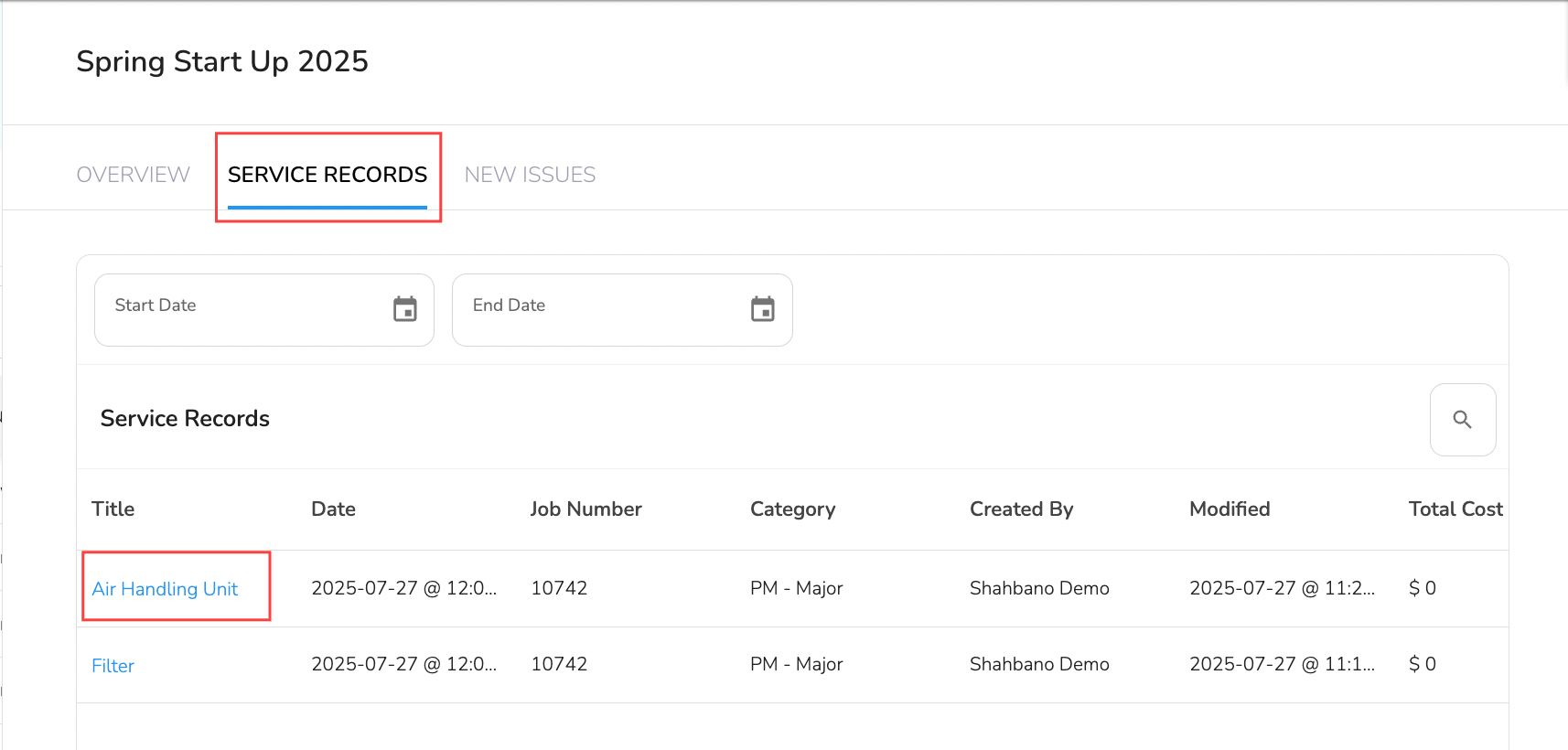Click on the Service Records tab (second tab in the slideout) to see service history submitted from that…