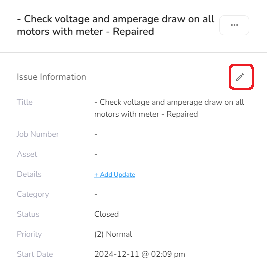 To begin editing an issue, look for the pencil icon under the Issues tab.