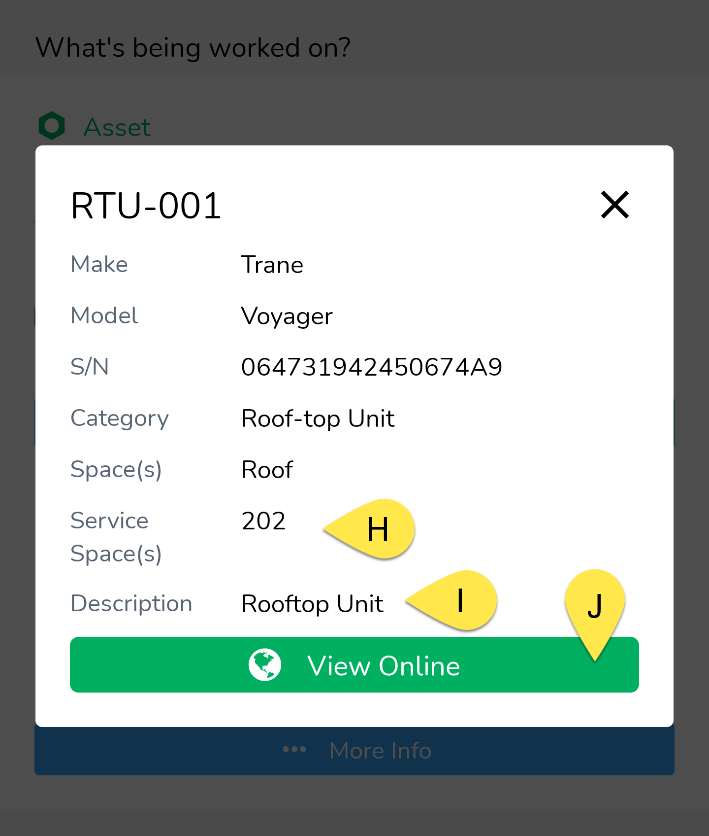 Tapping the More Info button in point F above will open the following pop-up: