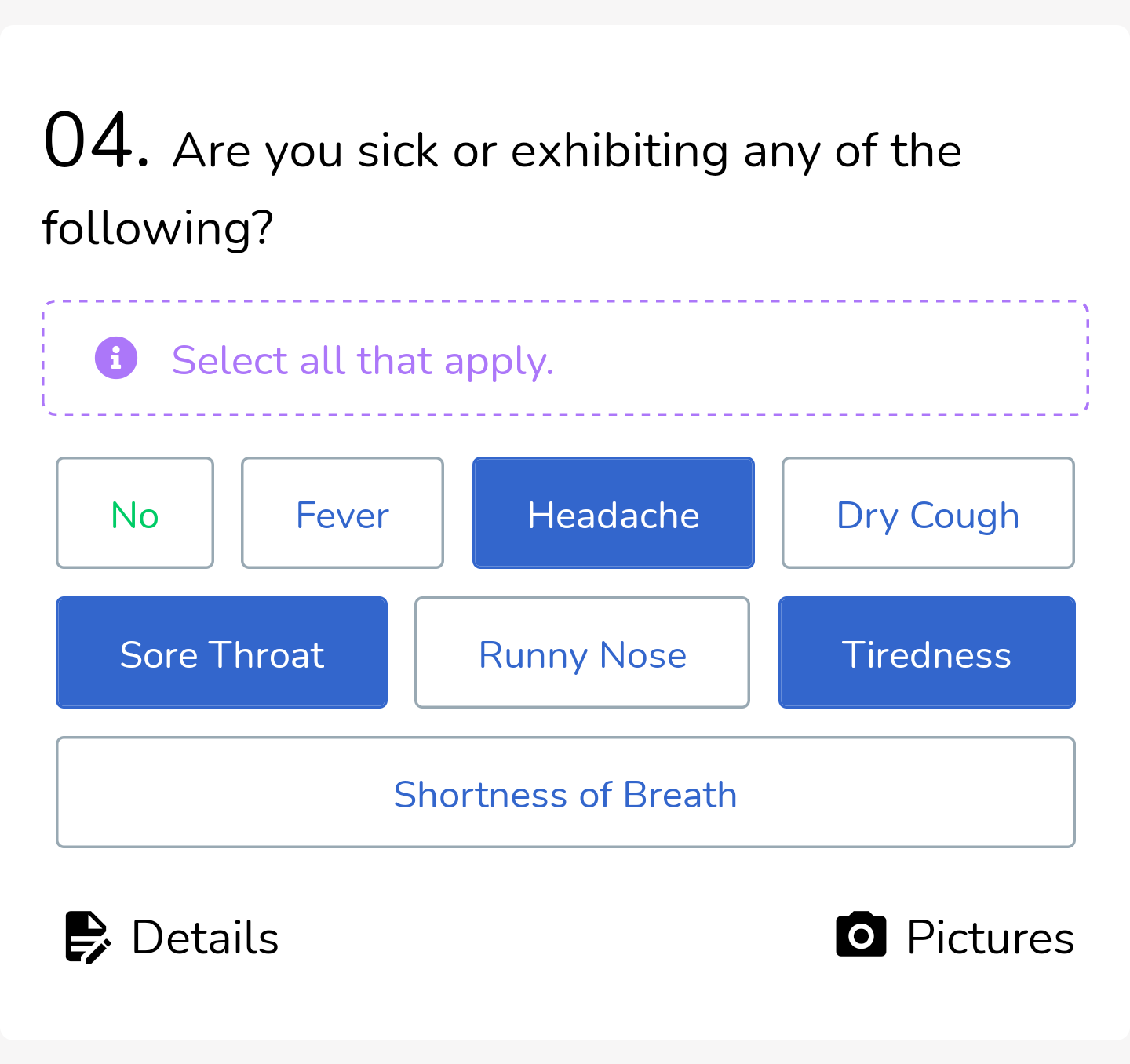 Here's an example of what a question like that may look like with 3 answers selected: