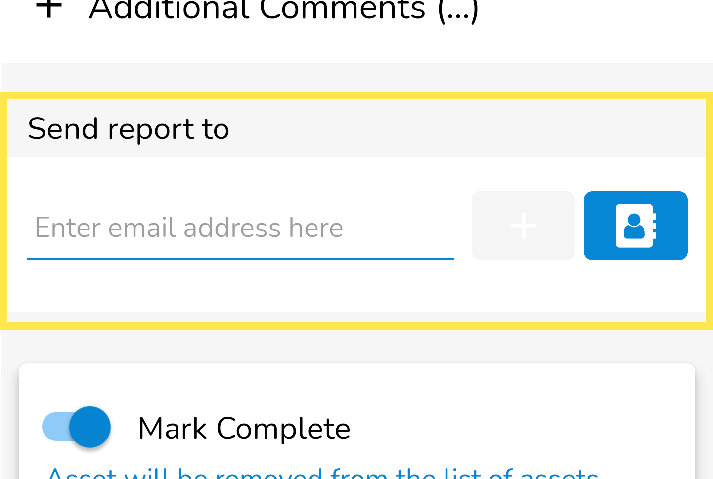 In order to use this feature, scroll to the bottom of the inspection screen until you come across the Send…
