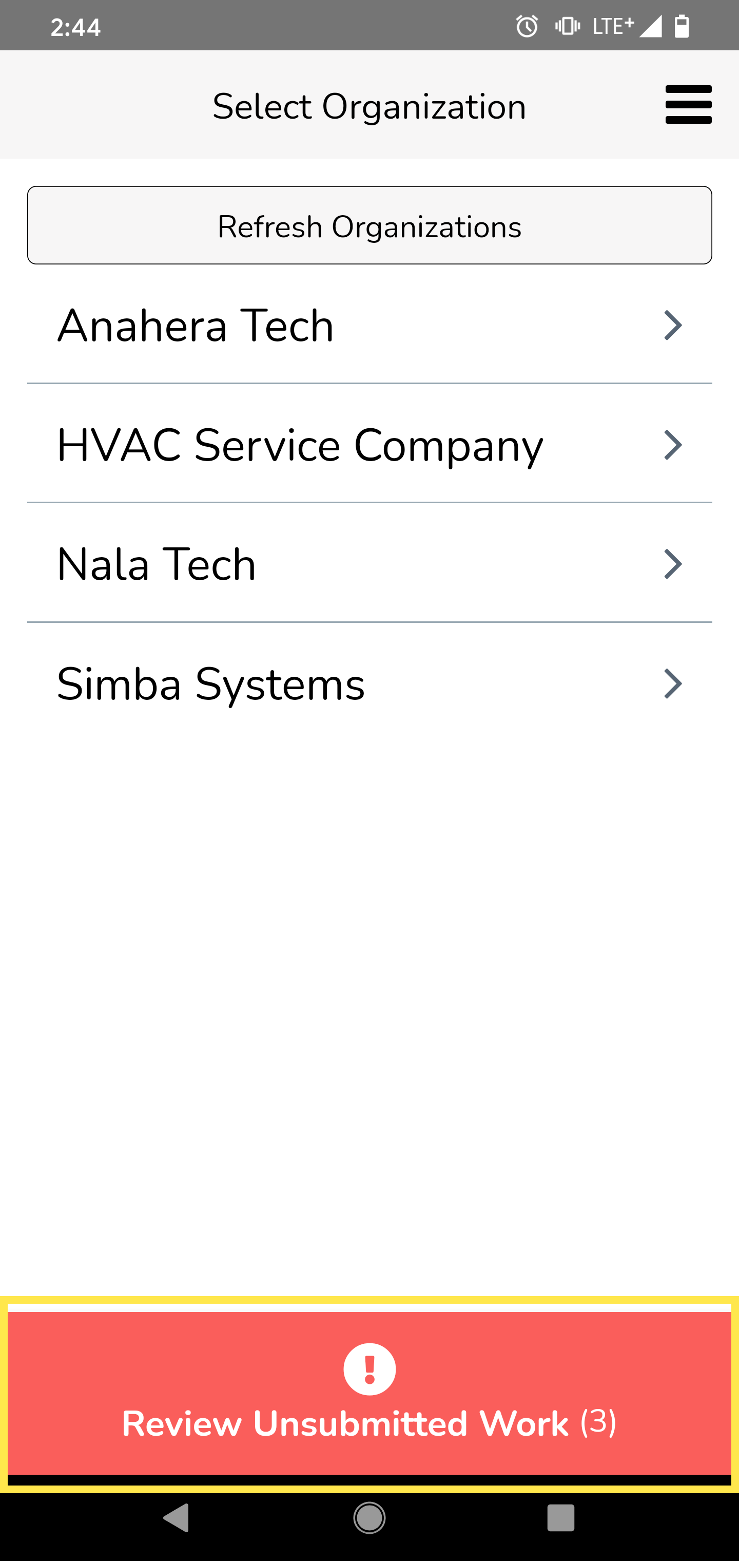 When you either first login, or when you tap the My Organizations link from the Hamburger Menu, you will be…